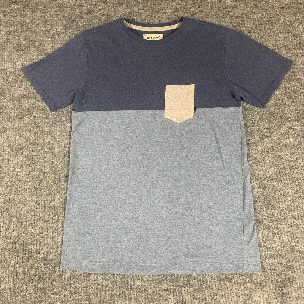 Billabong Shirt Mens Small S Blue Colorblock Pocket‎ Tee Skate Surf Cotton Blend